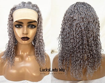 silvery grey head band wig Human Hair wigs cheap grey headband wigs deep wave style gray women wigs for women band wigs free shipping