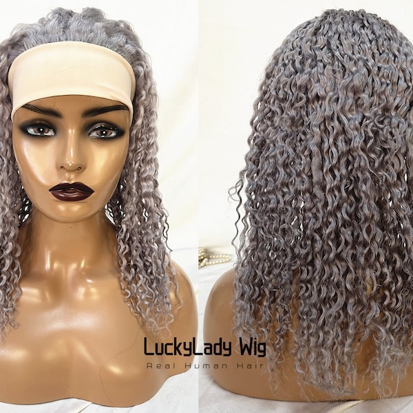 silvery grey head band wig Human Hair wigs cheap grey headband wigs deep wave style gray women wigs for women band wigs free shipping