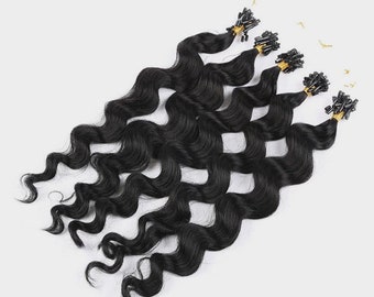 9A top quality 100% human hair body wavy micro beads real human hair extensions 100 strand sremy hair micro ring loop extensions