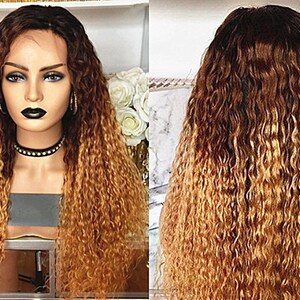 ombre 3tone 1B/4/27 T-Part lace hair wig Human Hair wig 13x6 t part wigs deep curly style women wigs for Ameircan black women hair wigs