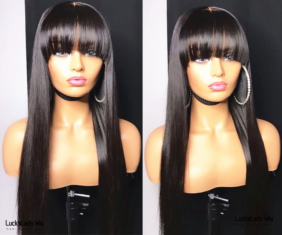 Straight hair wig with bang frontal lace wigs prelucked hair Etsy 日本