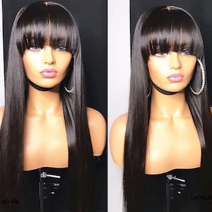 straight hair wig with bang frontal lace wigs prelucked hair human hair wig full lace hair wig HD lace women wigs glueless 360 lace hair wig