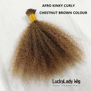 Chestnut Brown Afro Kinky Curly 100% human hair I tip hair extensions real human hair extensions 100-160strands/bundle I tip hair extensions