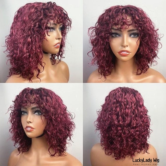 NEW ! 26 Inch Long Hair Curly Short Wig Wine Red Amazon.com : Ucubb Short Bob Wig with Bangs for Women Wine  main image 4