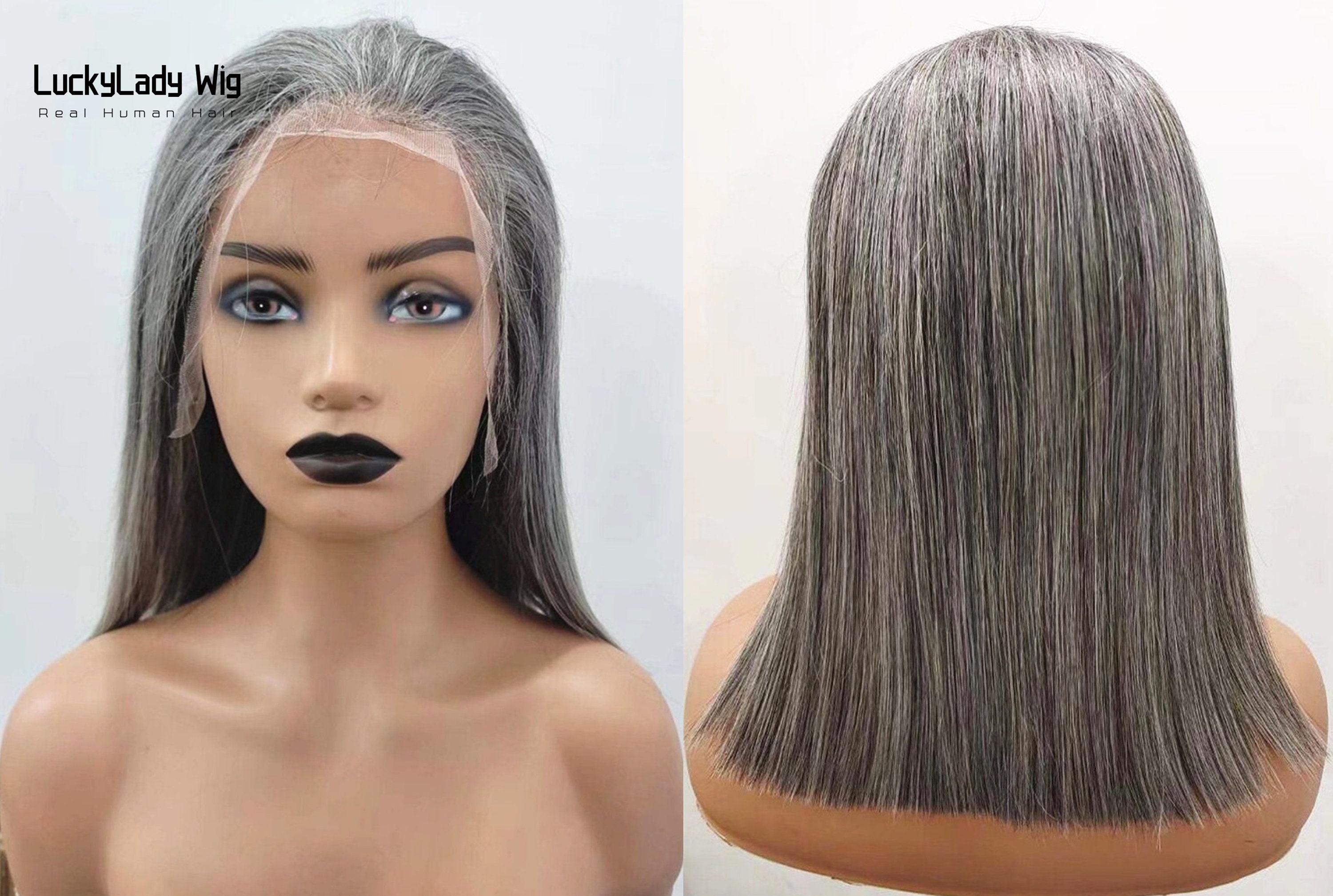 Highlight Salt and Pepper Hair Wigs Grey Frontal 13x4 Lace Wigs