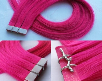 pink hair Tape in humanhair extension pink 100% human hair skin weft glue real human hair extension 40PC remy hair PU tape in hair extension