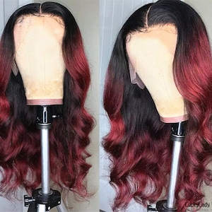 Ombre 2tone 1B/99J red wine burgundy body wave hair wigs frontal 13x4 lace wigs prelucked hair human hair wig front lace 13x6 for women