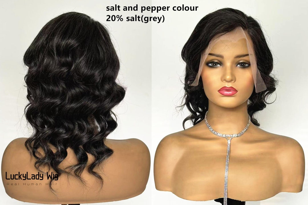 Highlight Salt and Pepper Hair Wigs Grey Frontal 13x4 Lace Wigs