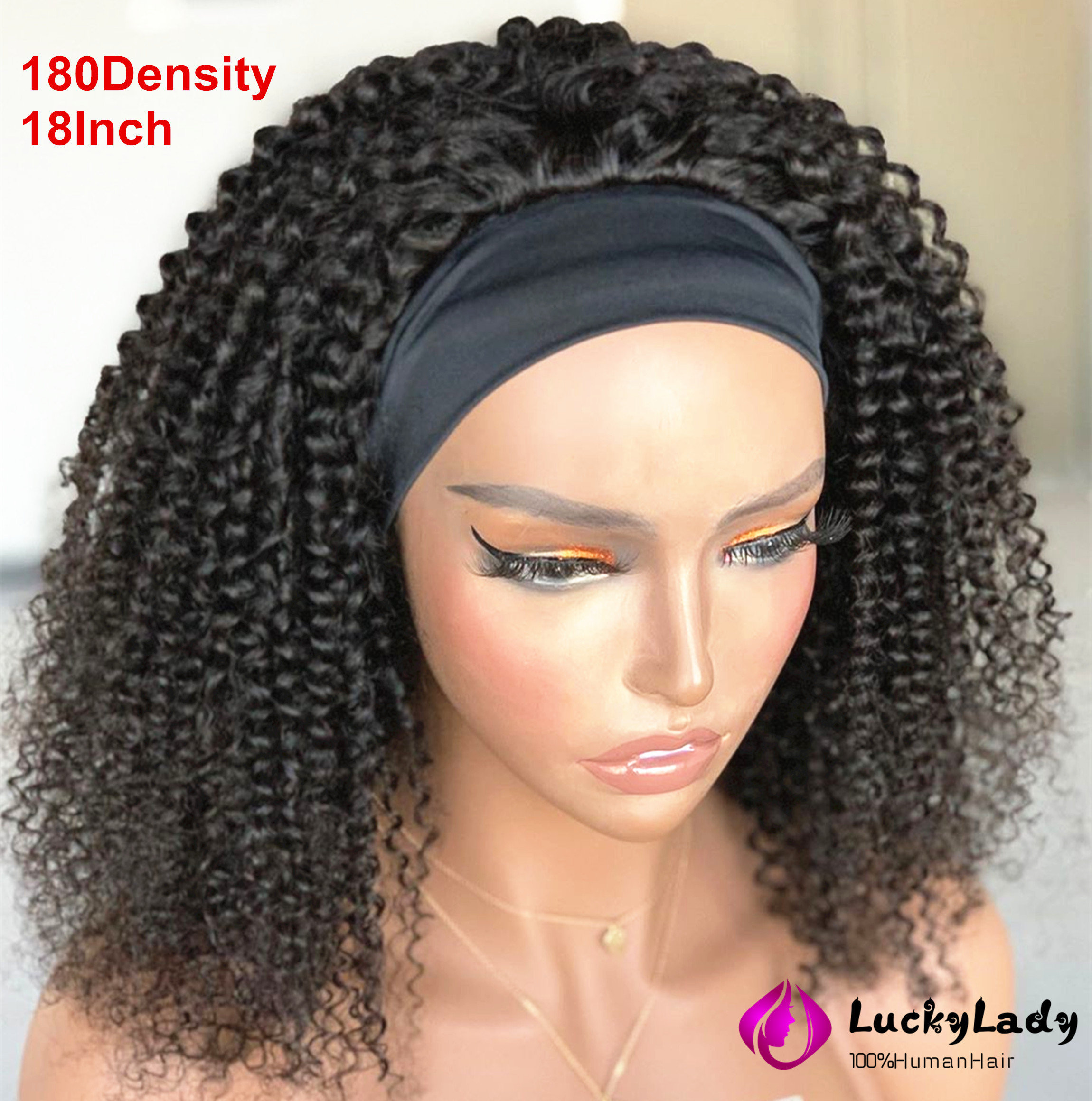 Easy Wear Popular Head Band Wig Human Hair Wigs Cheap Headband Wigs  Mongolian Afro Kinky Curly Style Women Wigs for Women Band Wigs 