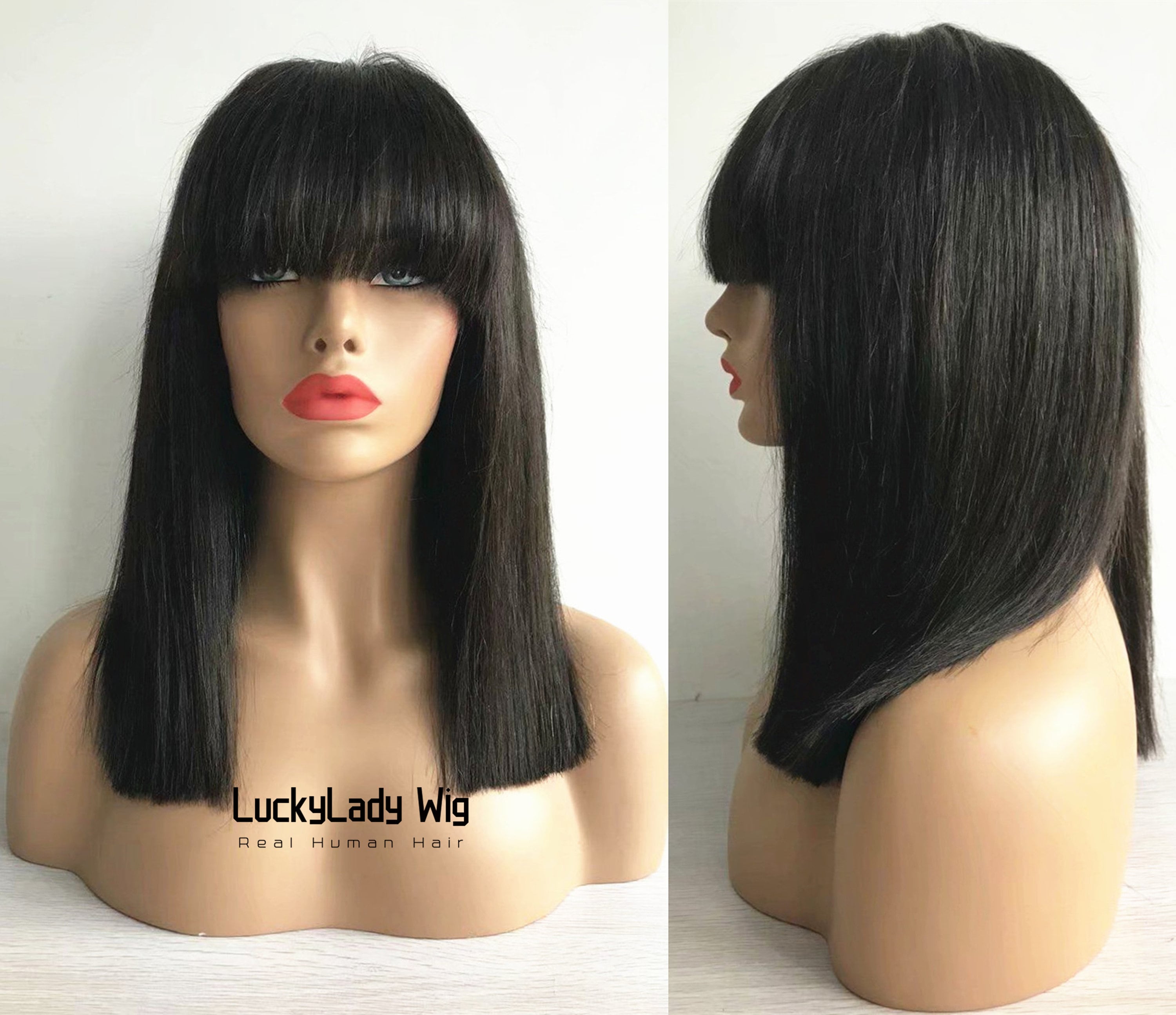 Fake Scalp Top Full Woven Hair Wig With Bangs Full Machine - Etsy Fake Scalp Top Full Woven Hair Wig With Bangs Full Machine - Etsy