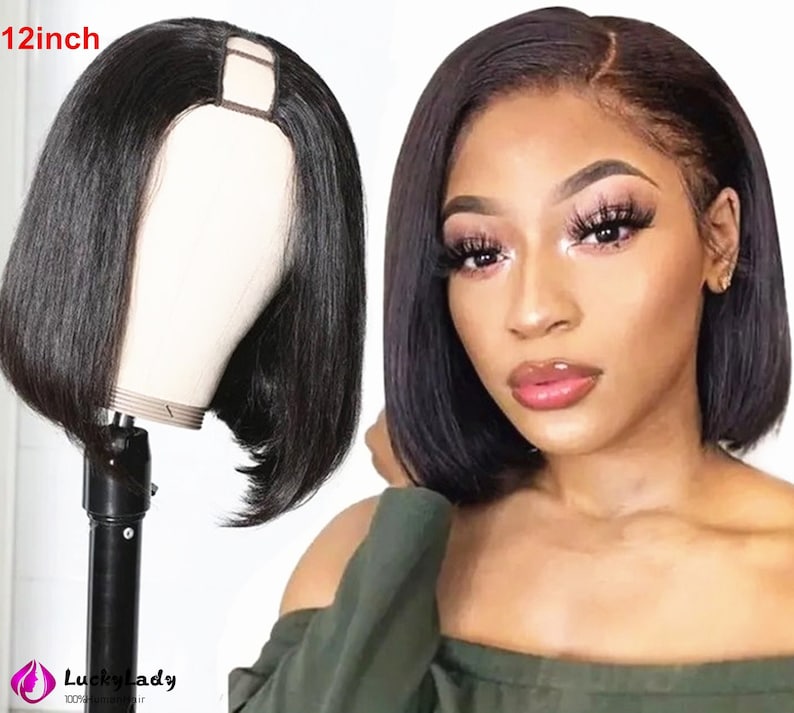Short Bob U Part Wig Human Hair Cheap Upart Wigs Bob Straight Etsy