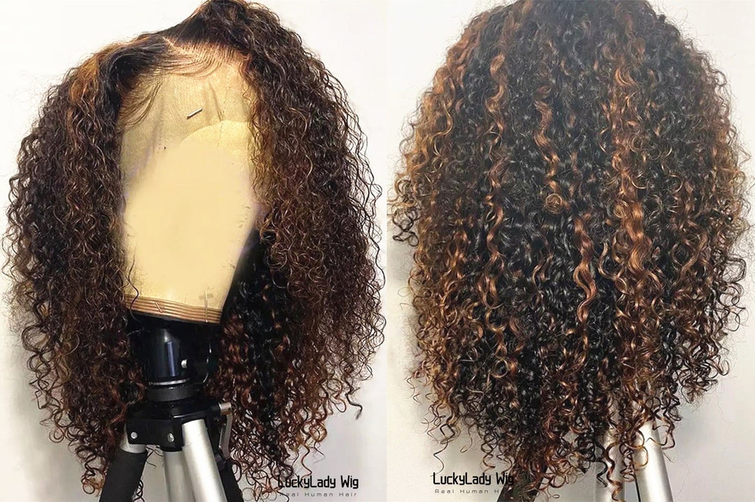 Highlight 1b/30 loose Curly hair wigs frontal 13x4 lace wigs Etsy 日本