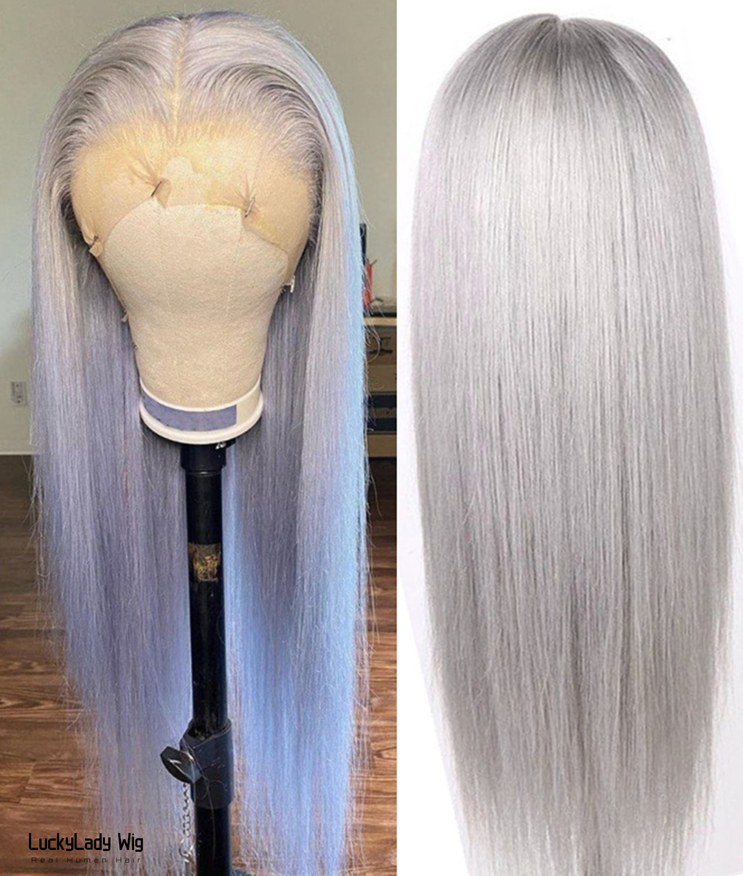 Light gray lace front wig 18\'\' Grey Lace Front Wig - Etsy main image 2