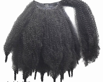 Afro Kinky Curly human hair ponytail extensions clips in 9A Top Quality Remy Hair Real human Hair Drawstring pony tail easy install ponytail