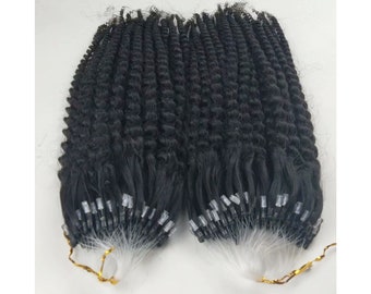 popular kinky curly 100% human hair micro beads hair extensions  100 strands/bundle remy hair micro ring loop human hair extensions