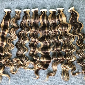 balayage テープイン人毛エクステンション レインボー 100% 人毛 本物の人毛エクステンション 40 個 ハイライト PU テープイン ヘアエクステンション