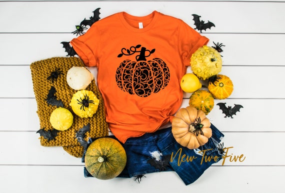 Women's Funny Pumpkin Graphic V-Neck T-Shirt - Halloween & Fall Theme Tee (Green, Sizes S-XL)