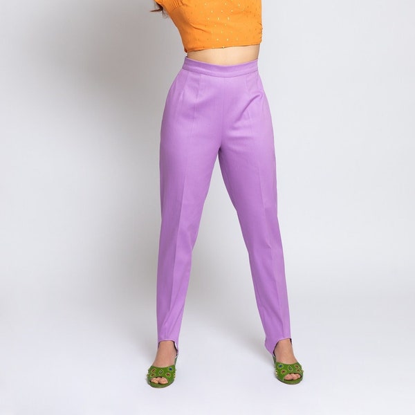 Pantalón con estribo "Penney" lila de estilo vintage, estilo años 50 y 60