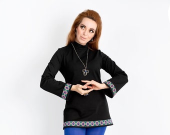 Tunic "ethno" sweater, mini dress in vintage style, 1960s, 70s style