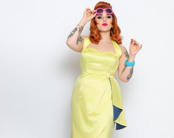 Dress "Atomic Lemon", vintage style sarong dress, 1950s 1960s style