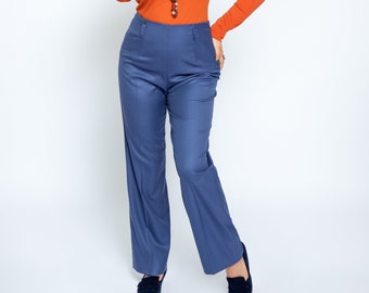 Pantalon "Beth" Orange ou Bleu, pantalon bootcut à plis pressés style vintage, style années 1960