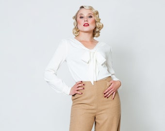 Blouse "Greta Longsleeve", pussy-bow blouse in vintage style