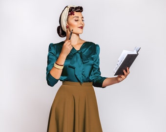 Chemisier « Greta », chemisier à nœud lavallière de style vintage, chemisier en satin, chemisier business