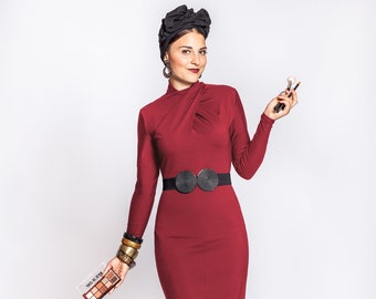 Kleid " Miss Loren" red, brown, pumpkin,green,rustyred, black or plum pencildress, vintage style