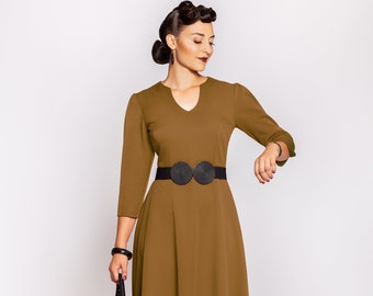 Dress "Violet", color mustard, swing dress in 1940s vintage style, vintage style