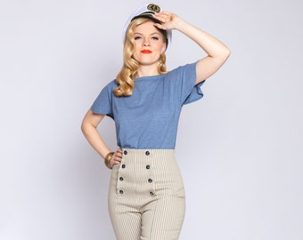 Shirt “Sky” with cap sleeves in vintage style