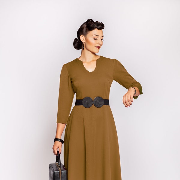 Kleid "Violet", Farbe Mustard, Swingdress im 1940s Vintage Stil,vintage style