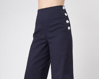 パンツ 40-50s us.navy Sailor Pants 30's 40's Sailor Pants 13 Button Gabardine Dark Navy Blue
