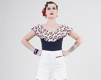 Carmenshirt "Sailor Letty", Shirt maritim im Vintage Stil