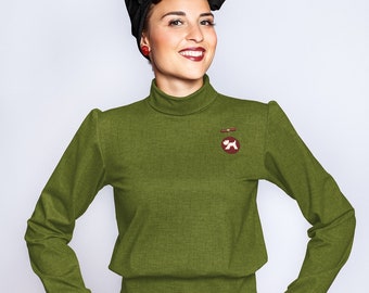 shirt "Marie"mustard,pumkin and green, jumper in 1940s style