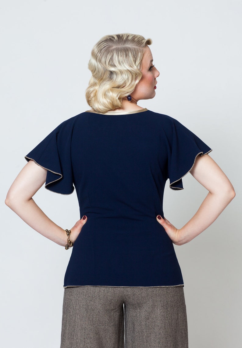 Blouse Harlow with cap sleeves in vintage 1930s style image 2