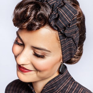 Bande turban Judy de style vintage, look années 40, différentes couleurs Braun kariert