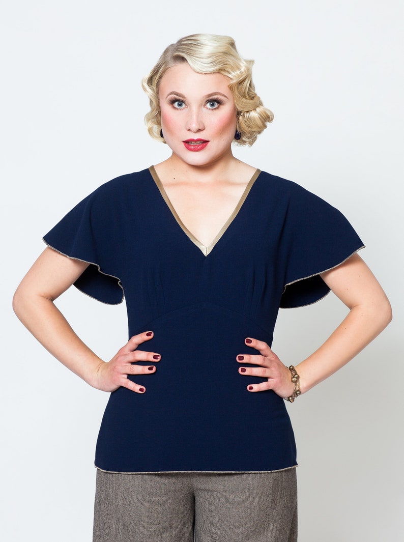 Blouse Harlow with cap sleeves in vintage 1930s style image 1