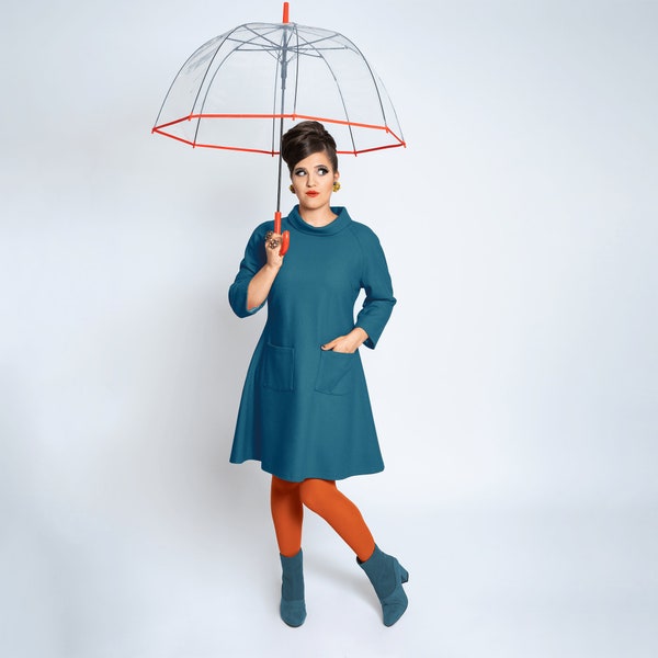 Kleid " Jean"  A-Liniekleid im 1960s vintage style,Farben Petrol,Winered,Anthrazit,Orange