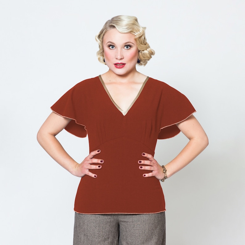 Blouse Harlow with cap sleeves in vintage 1930s style image 6