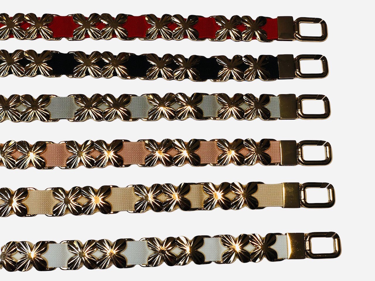 VINTAGE Retro Metal Stretch Elastic Belt with Ornate Flower Floral Buckle Design Belt  main image 2