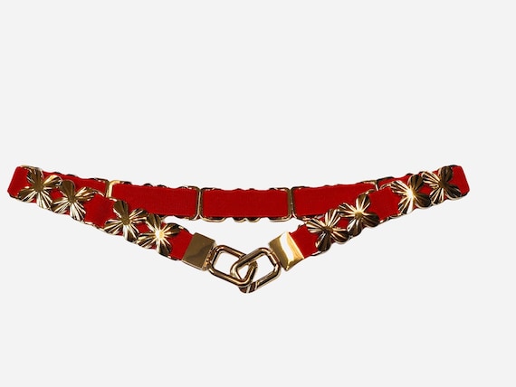 VINTAGE Retro Metal Stretch Elastic Belt with Ornate Flower Floral Buckle Design Belt  main image 3