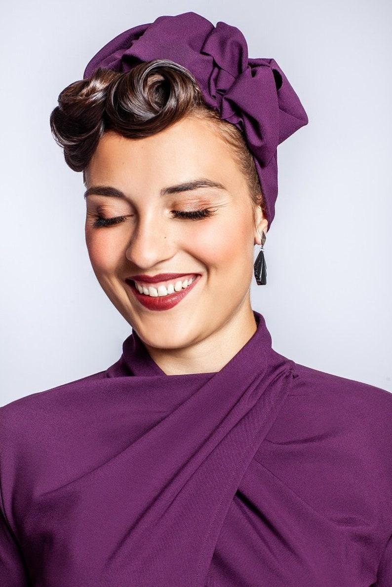 Bande turban Judy de style vintage, look années 40, différentes couleurs Aubergine