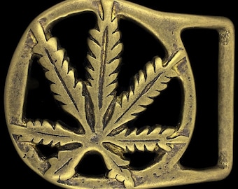 45MM BS3501 OEB Solid Brass Hemp Weed Leaf Marijuana Buckle 1 3//4