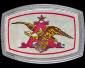 Budweiser Lager Beer Anheuser-Busch Eagle Cowboy Western Bartender Drinking Drinker Gift Club Bar 1980s Vintage Belt Buckle