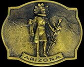 Brass Native American Arizona Morning Kachina Doll Hopi Indian Gift Southwest Western Artwork Art 1970s NOS Vintage Belt Buckle O358