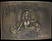 Budweiser Lager Beer Anheuser-Busch St Louis Cowboy Western Bartender Drinking Drinker Gift Club Bar 1970s Vintage Belt Buckle