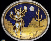 Kachina Sun Moon God Hopi Native American Johnson Held Vintage Belt Buckle Brass Desert Southwest Tribal Western Cowboy Cowgirl Buckles