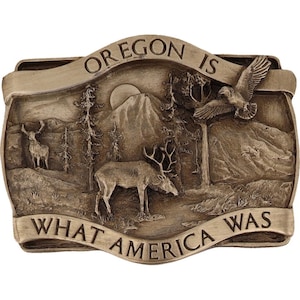 New State Oregon Or Eagle Elk Hunter Hunting Mountain Nos Vintage Belt Buckle Northwest