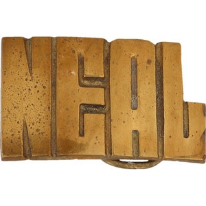 Etiqueta de nombre de Neil Neal Neel de latón nueva, hebilla de cinturón vintage de los años 70, estilo hippie, estilo retro, con letras de burbuja y barra "Hola, mi amor".