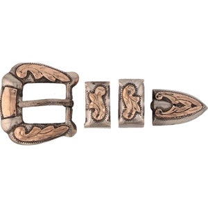 Sterling Silver 10k Gold Ranger Set Mexico Mexican Western 19s Vintage Belt Buckle Cowboy Cowgirl Handmade Southwestern Dress 925 Tooled